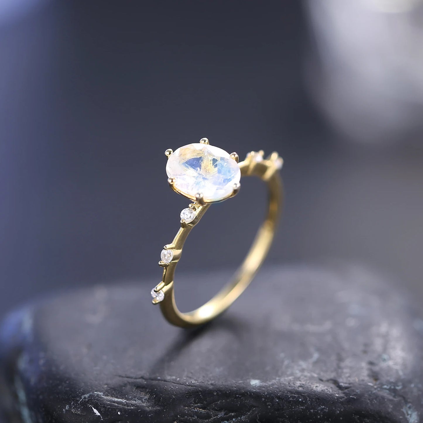 GEM'S BALLET Moonstone Ring 925 Sterling Silver Vintage