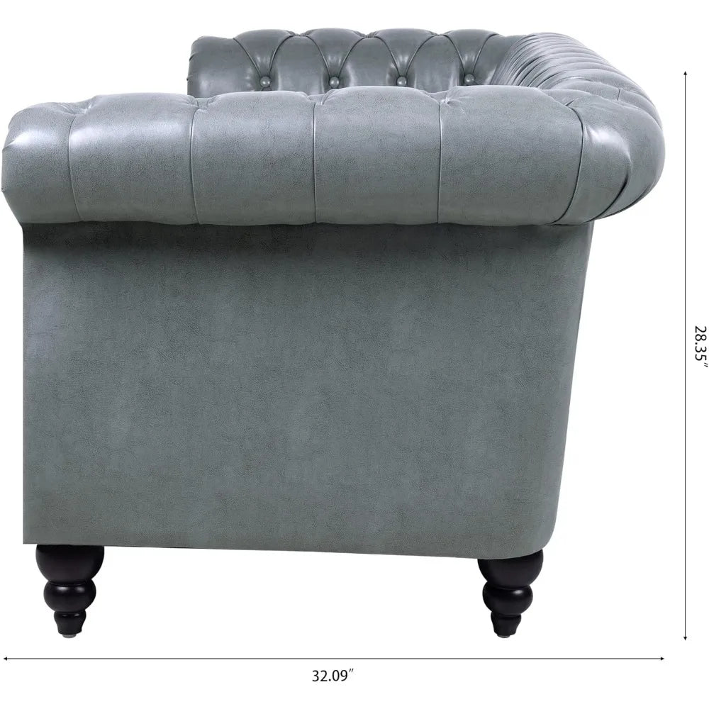 DAFIFY Chesterfield Sofa Tufted PU Leather Mid Century Sofa