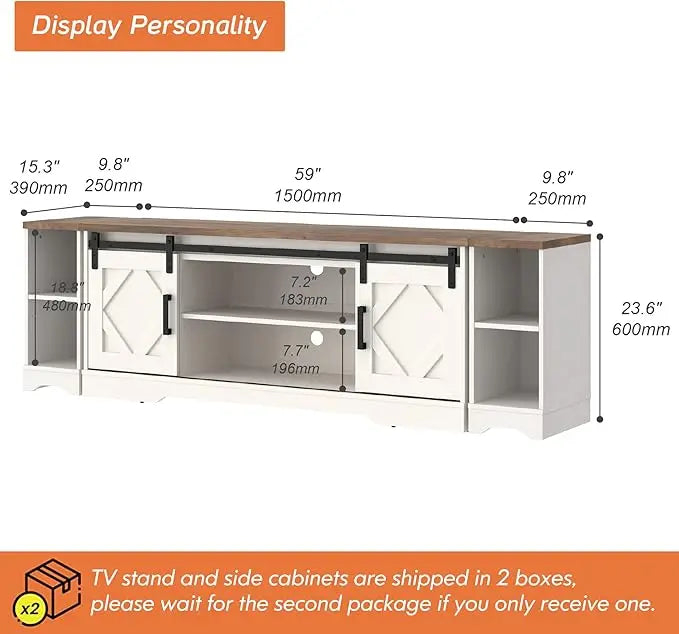 RBXC 3 In 1 TV Stand Sliding Barn Door Storage Center