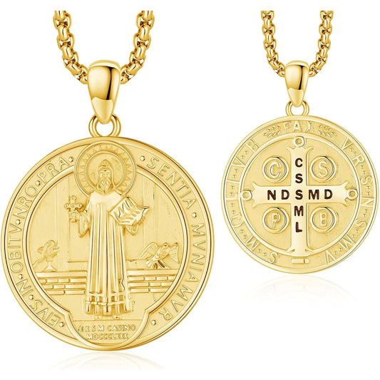 Drinsper 18K Gold Plated Saint Benedict Cross Necklace
