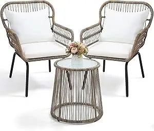 Ticify Outdoor Swivel Wicker Chair Set With Table Gliders