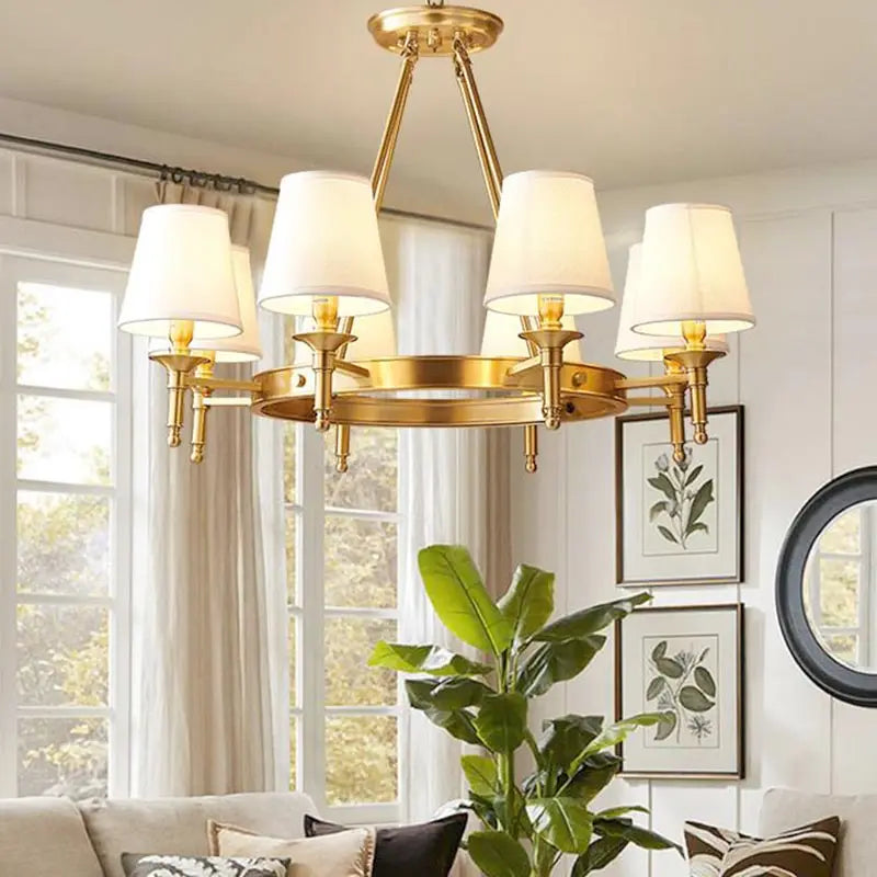 OWEN LYCA Copper LED Chandelier With Fabric Shade E14 Base