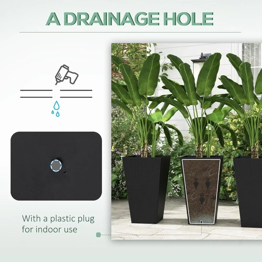 Set of 3 Tall Planters with Drainage Hole Indoor Flower Pots for Porch Front Door Entryway 24 Inch Outdoor Plant Pots