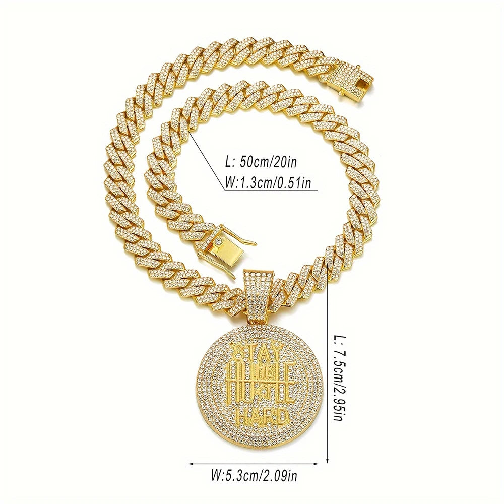 Men Women Hip Hop STAY HARD Pendant Necklace with 13mm Cuban Chain HipHop Iced Out Bling Necklaces Fashion Charm Jewelry USA