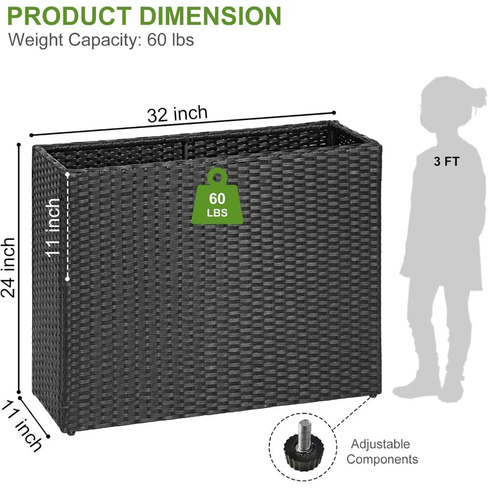 Lewis and Wayne Tall Planters for Outdoor Plants Handmade Wicker Large Rectangular Block Planter Box with Removable Liners Modern Design