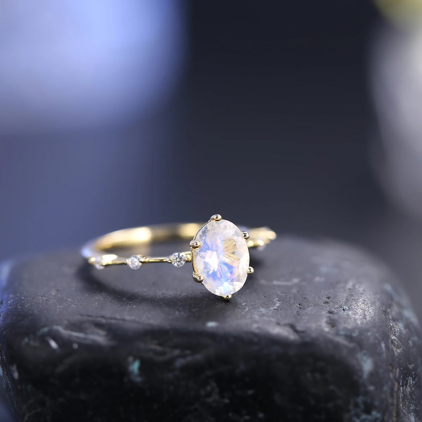 GEM'S BALLET Moonstone Ring 925 Sterling Silver Vintage