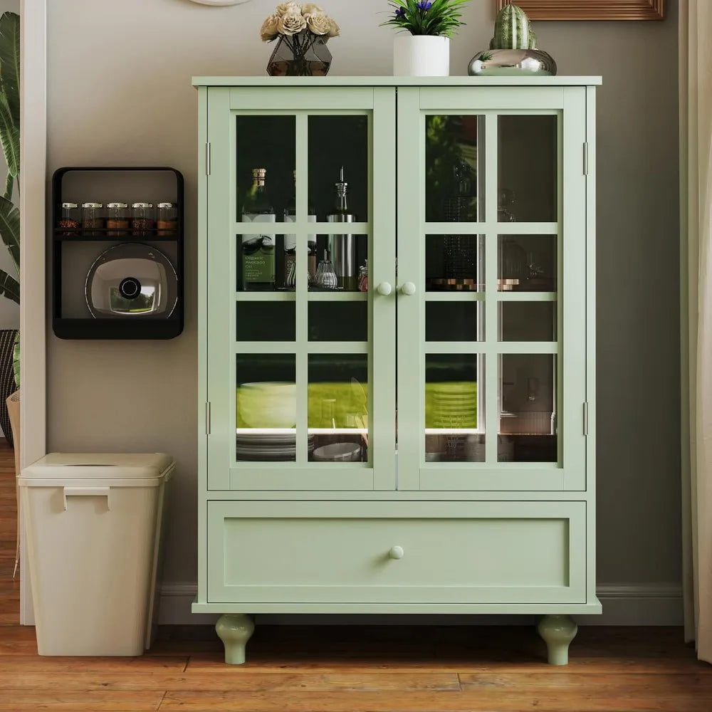 Angduo Buffet Cabinet With Glass Doors Modern Wood Sideboard