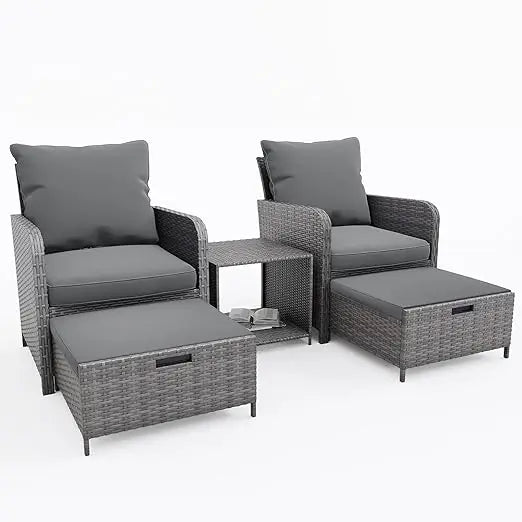 Outdoor Wicker Balcony Furniture With Ottoman Side Table
