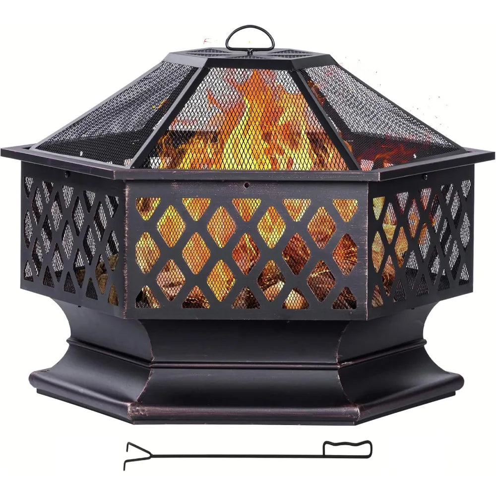 Hexagonal Outdoor Wood Burning Fire Pit For Patio Backyard
