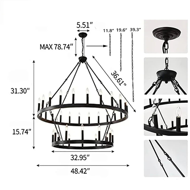 CHYMUIO LIGHT Retro Industrial LED Ceiling Chandelier Loft