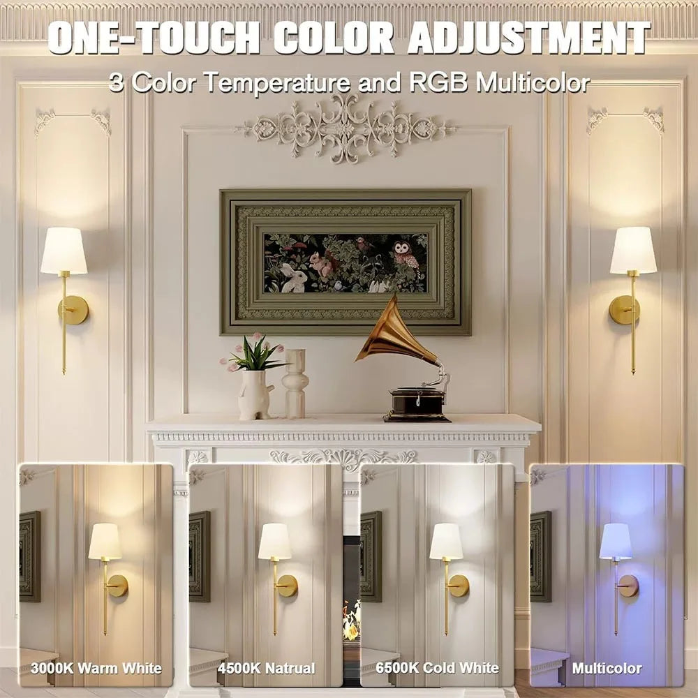 WADBTY Nordic Battery Operated RGB Wall Sconces 2 Piece Set