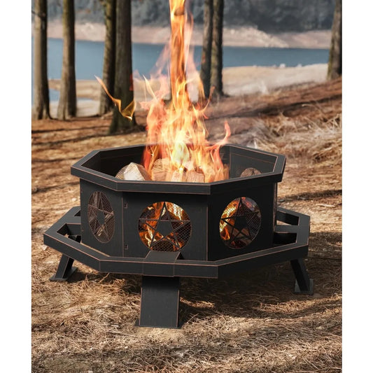 S Octagonal Outdoor Fire Pit Grill Wood Burning Heavy Duty