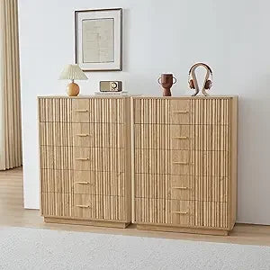 Ticify Fluted Double Dresser With Six Drawers Modern Chest