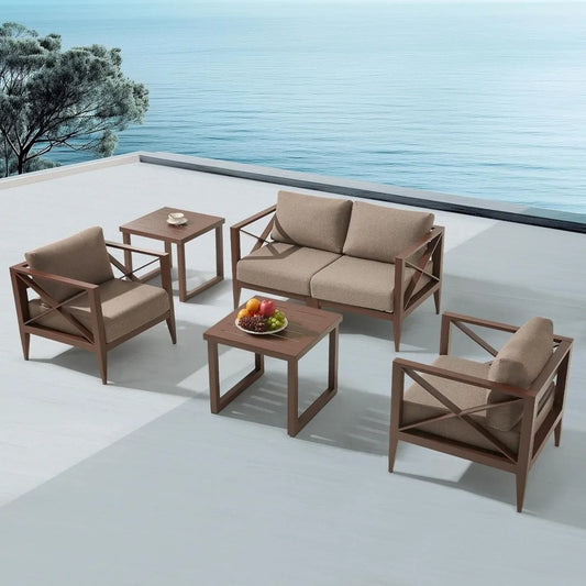 ANGDUO Outdoor Aluminum Patio Set All Weather Sofa Tables