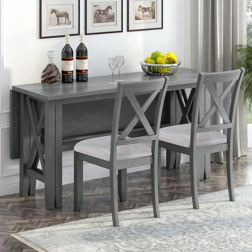 MKDK Rustic Farmhouse Dining Table Set With Foldable Chairs