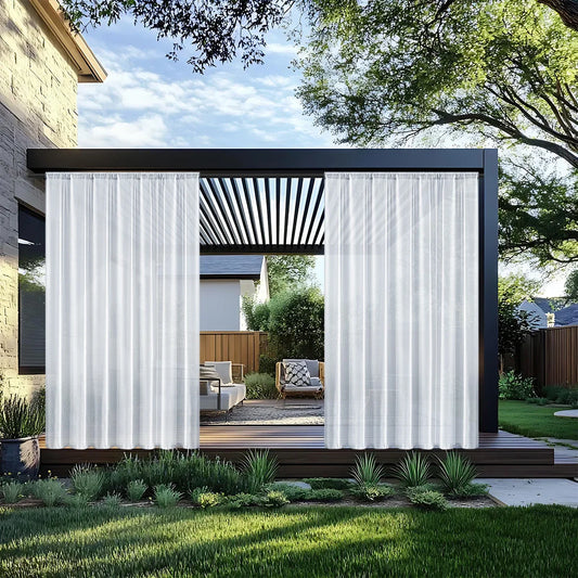 1pc Modern Waterproof Outdoor Curtain,  Solid Window Screen, Sheer Curtains for Terrace Balcony Showcase, Summer Curtains