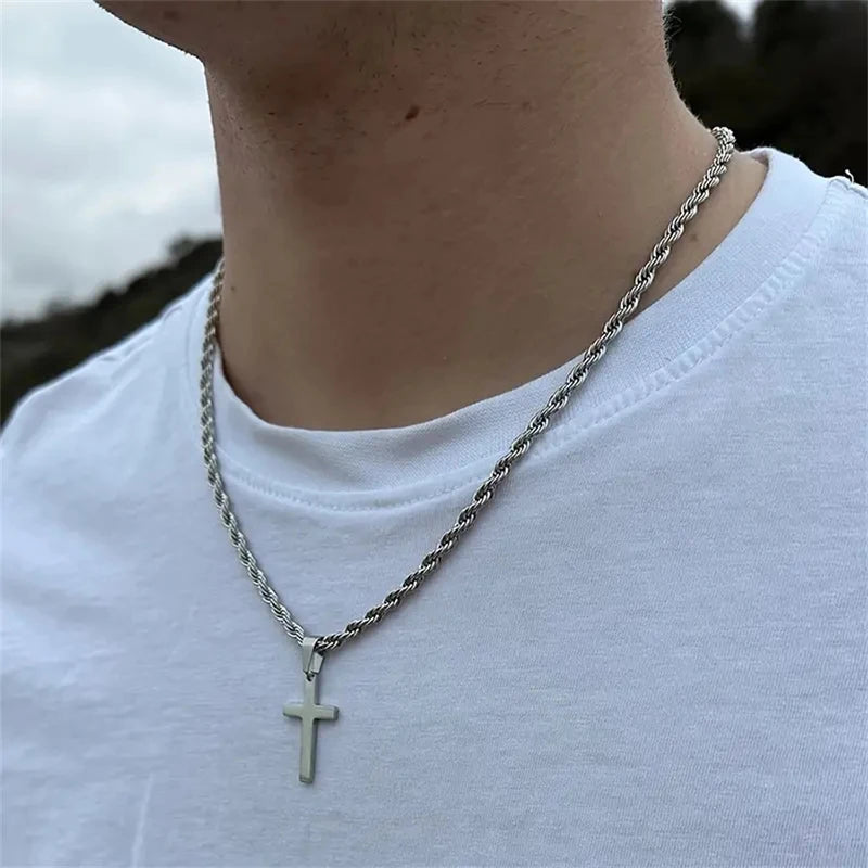 CN Stainless Steel Cross Pendant Necklace Unisex Gift