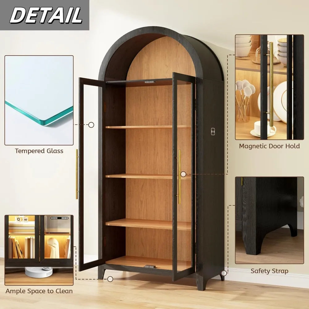 MKDK Arched Storage Cabinet 5 Tier Pantry With Glass Door