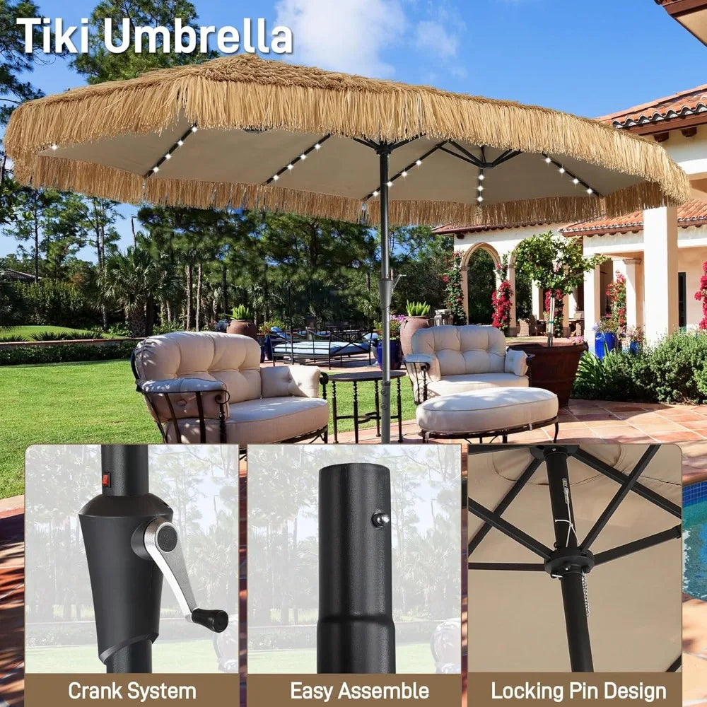 MKDK Tiki Bench Umbrella With Base And Solar Lights