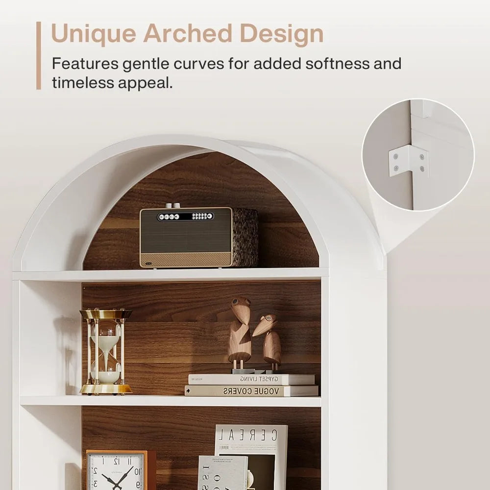 Arched Five Tier File Cabinet Bookcase Freestanding Wood