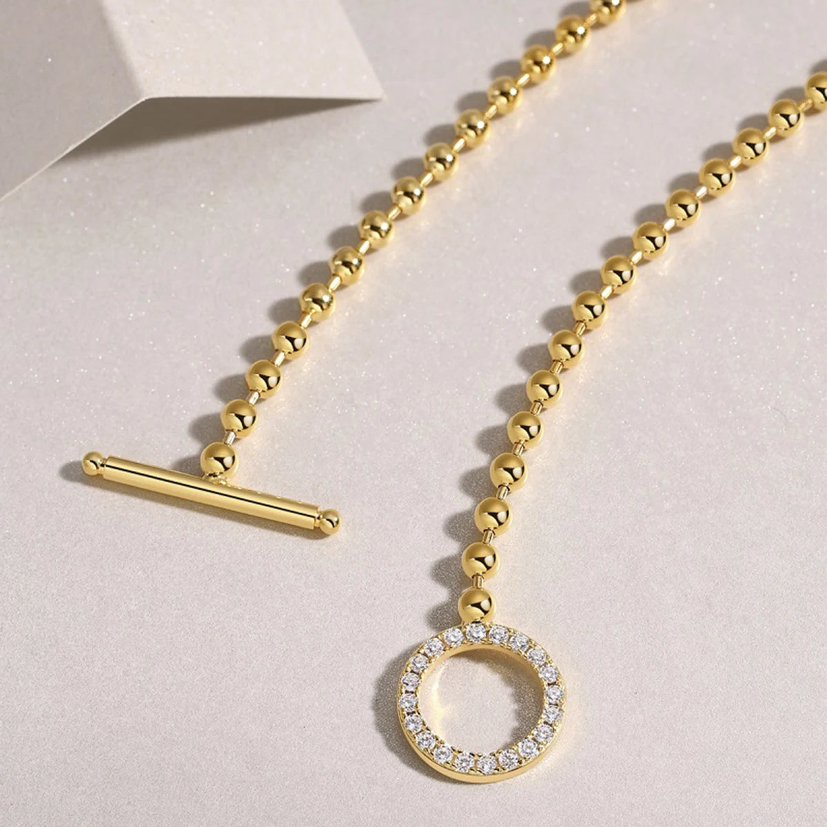 Jiuzuan Y Shape Beaded Chain Pendant Necklace 18K Gold