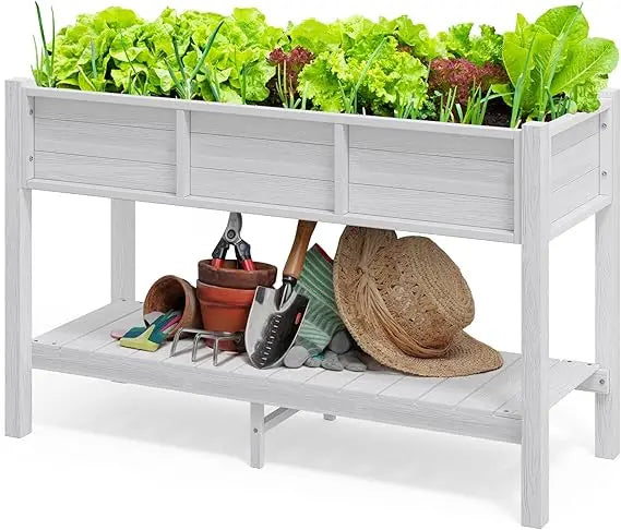 DWVO Raised Garden Bed with Trellis Movable, Weather Resistant Solid Wood Planter Box with Wheels for Climbing Plants, Elevated
