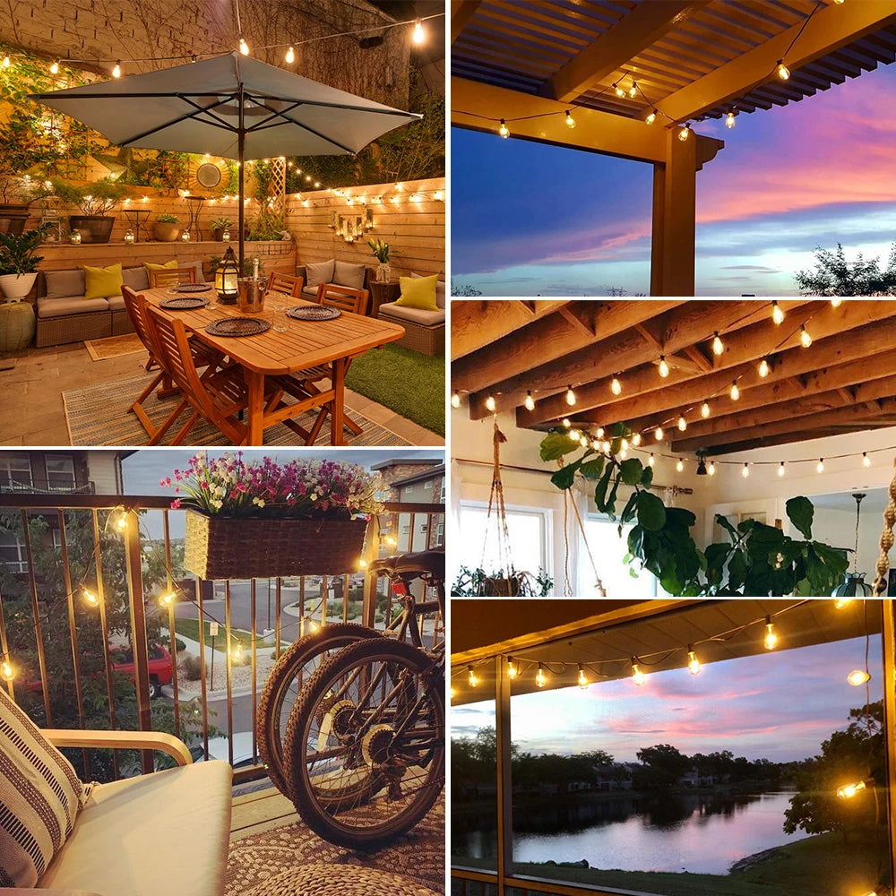 ST38 LED String Light 50FT 100FT IP65 Festoon Outdoor Light Garden Cafe Wedding Street Fairy String Lights Christmas Decoration