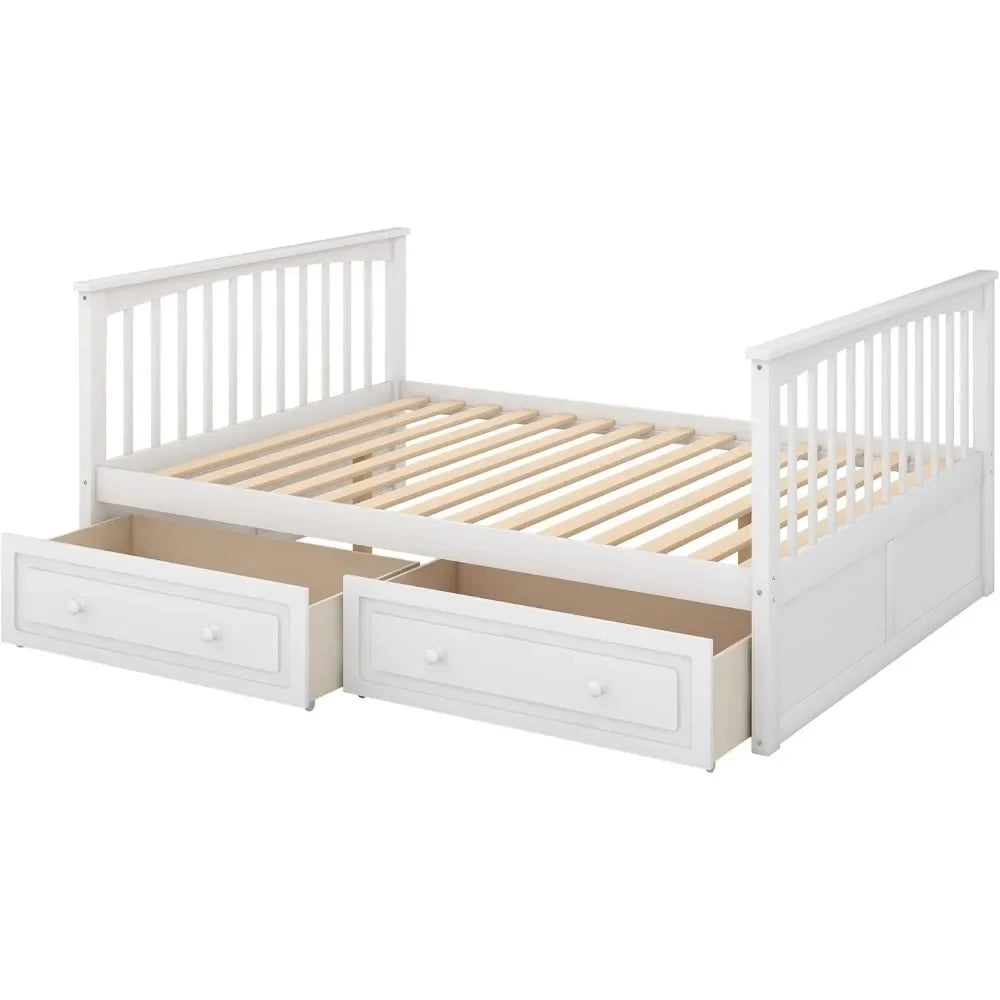 Full Over Full Wood Bunk Bed with Two Storage Drawers and Ladder, Storage Bunk Bed Can Be Divided Into Two Full Size Daybeds