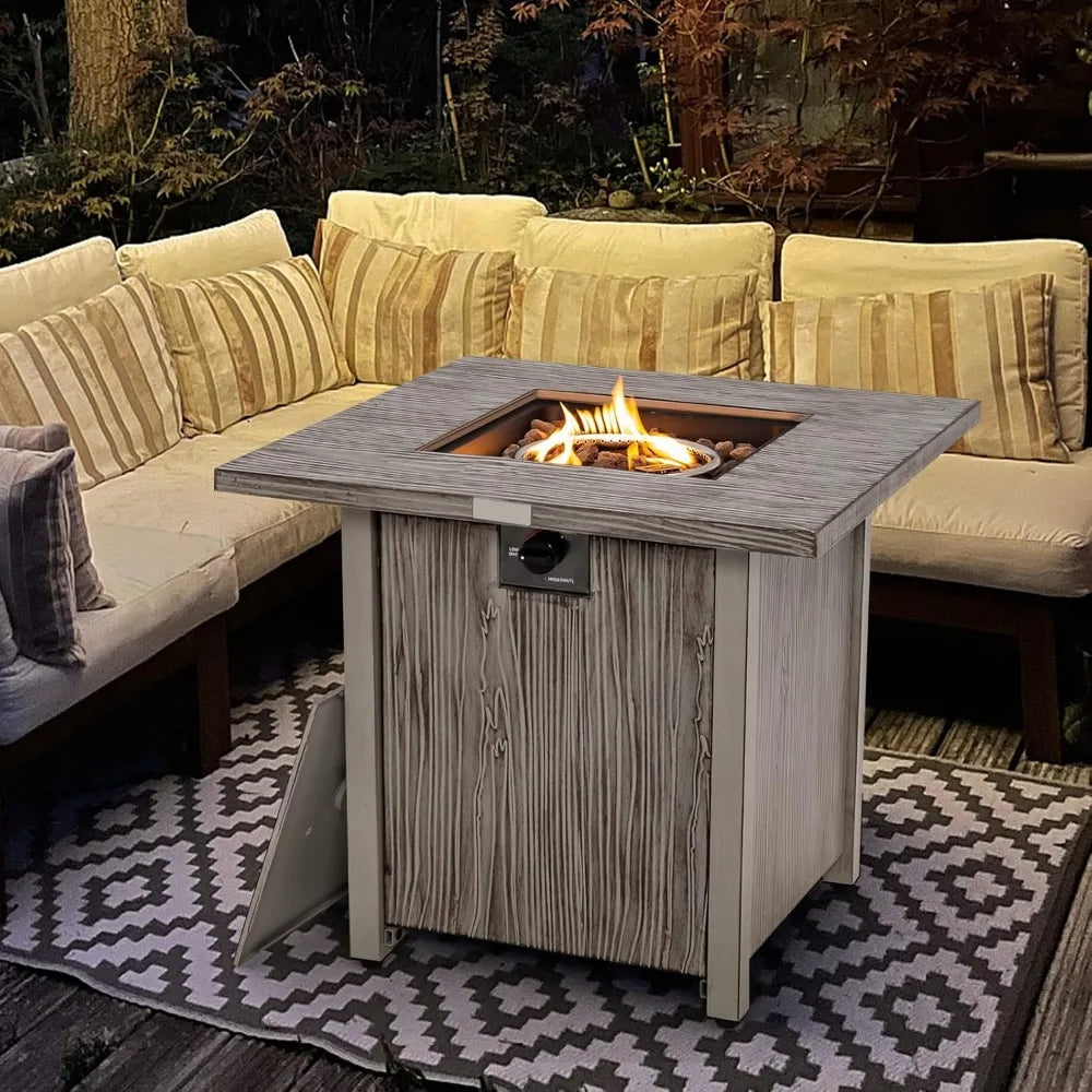 28” Patio Fire Pit Table - 2-in-1 40,000 BTU Gas Square Fire Table with Lid & Lava Rocks, Metal Frame, PVC Protective Cover, CS