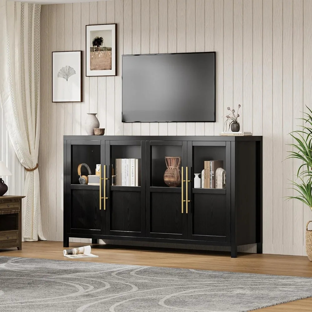 Guangbai Sideboard Buffet Cabinet Glass Doors Farmhouse