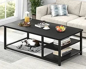 Rustic Wood Coffee Table With Storage Shelf Modern Rectangle