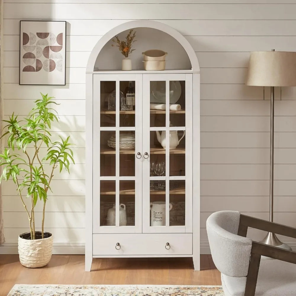 Huanzhuang Farmhouse Arched Cabinet With Glass Doors