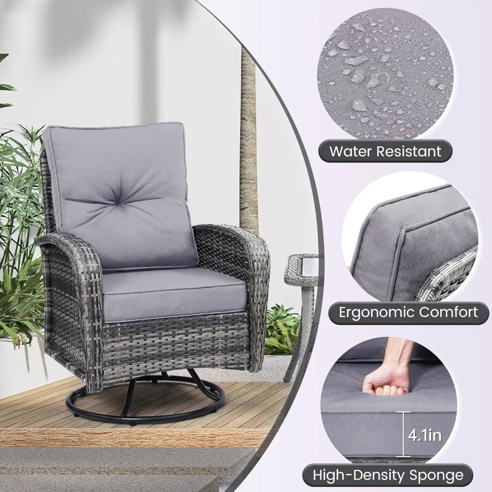 Ticify Outdoor Swivel Wicker Chair Set With Table Gliders