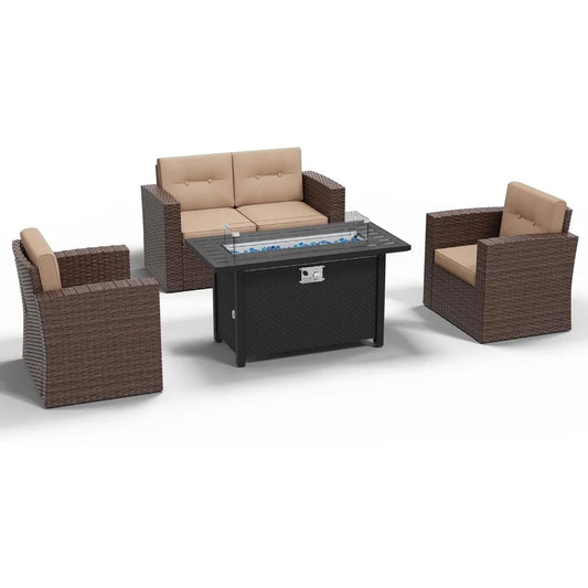 ANGDUO Outdoor Patio Furniture Set With Fire Pit Table