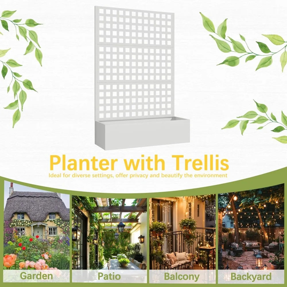 Metal Planter Box with Trellis 71 Inch by 47 Inch by 16 Inch Raised Garden Bed with Privacy Screen and Drainage Hole