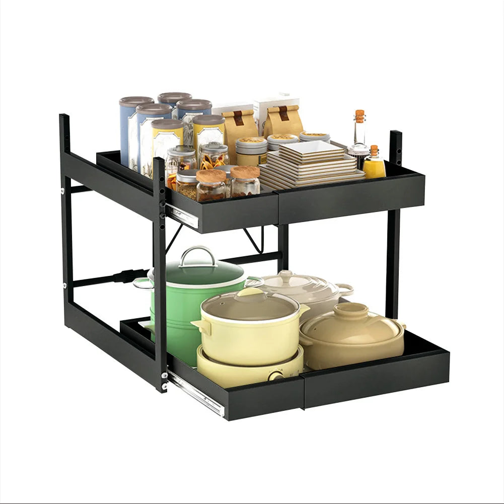 2 Tier Under Sink Sliding Cabinet Basket Organizer Drawer Pull Out Cabinet Multi-Purpose Sink Organizer for Bathroom Kitchen