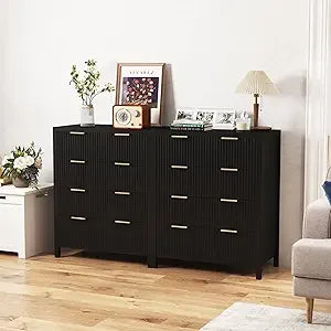 Ticify Fluted Double Dresser With Six Drawers Modern Chest