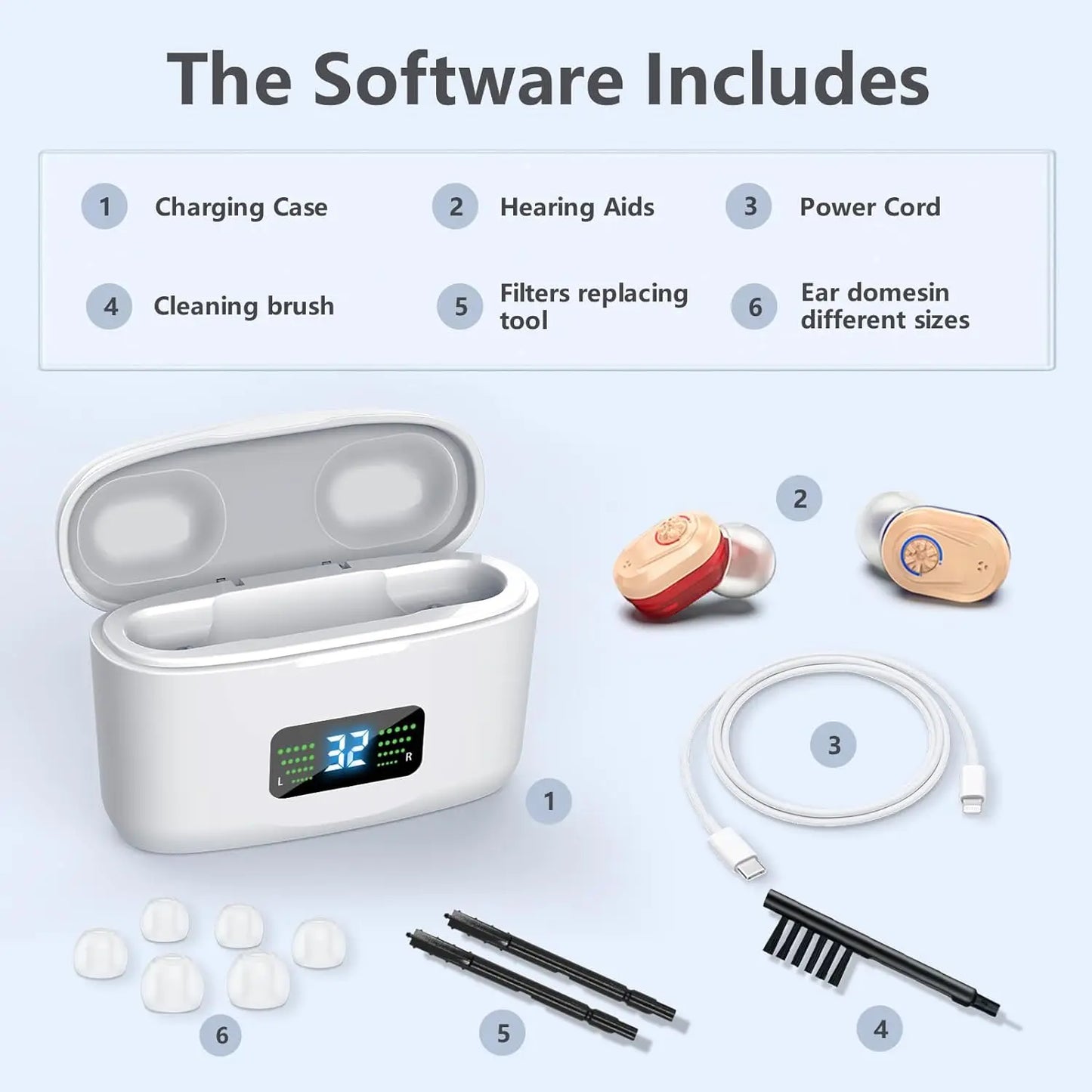 Wireless Mini Noise-cancelling Hearing Aid for Seniors, HD Digital Display, With Large-capacity Battery Charging Box