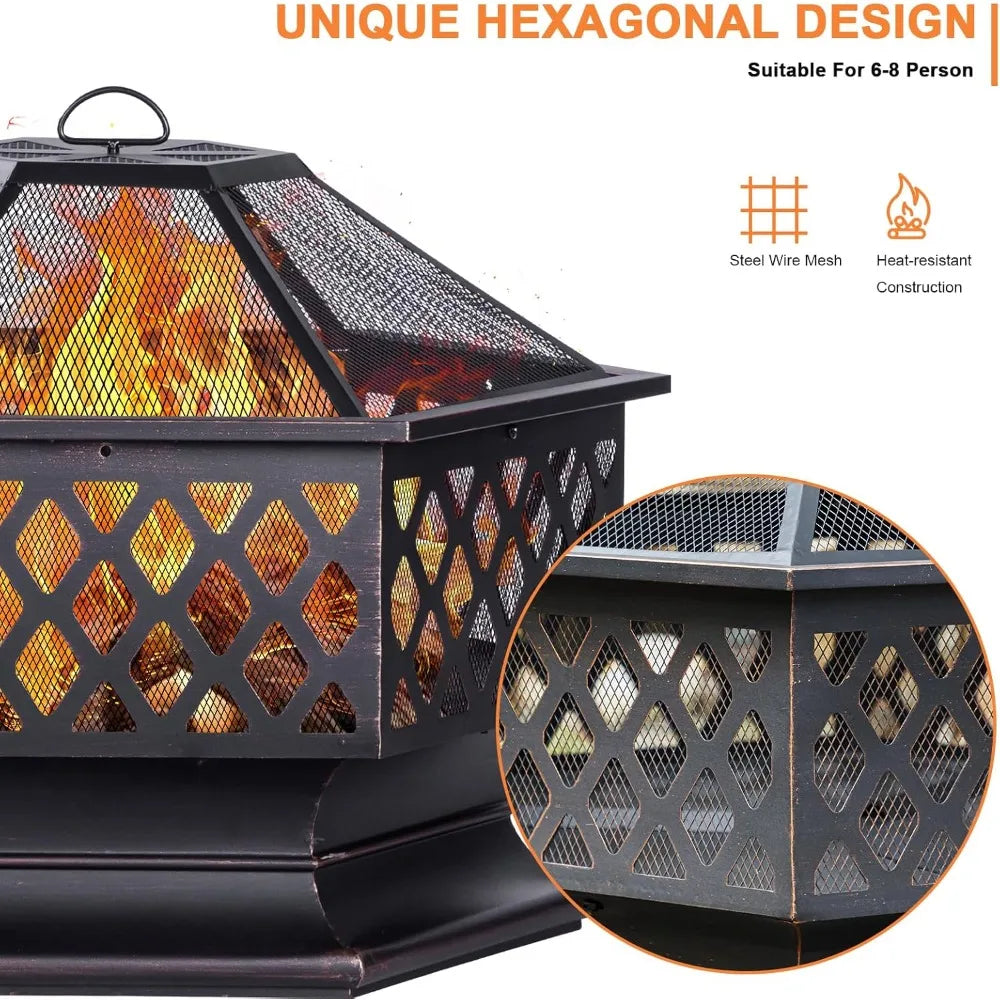 Hexagonal Outdoor Wood Burning Fire Pit For Patio Backyard