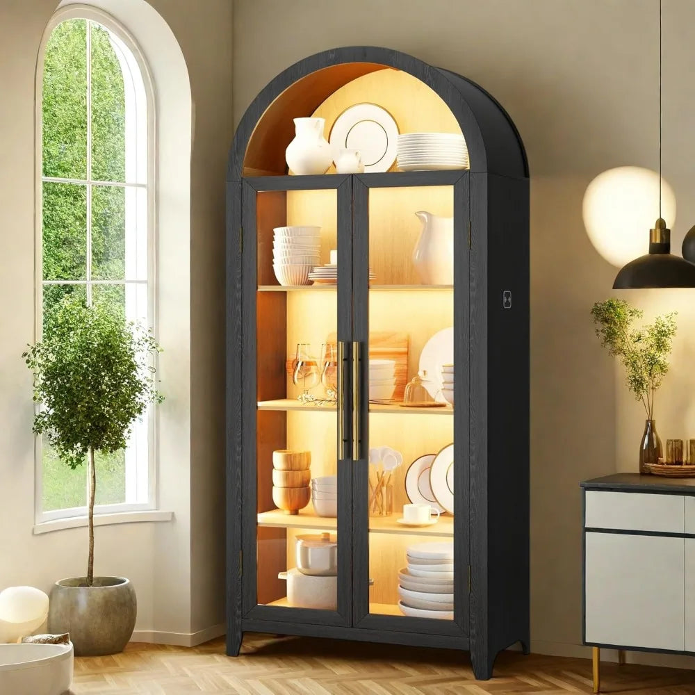 MKDK Arched Storage Cabinet 5 Tier Pantry With Glass Door