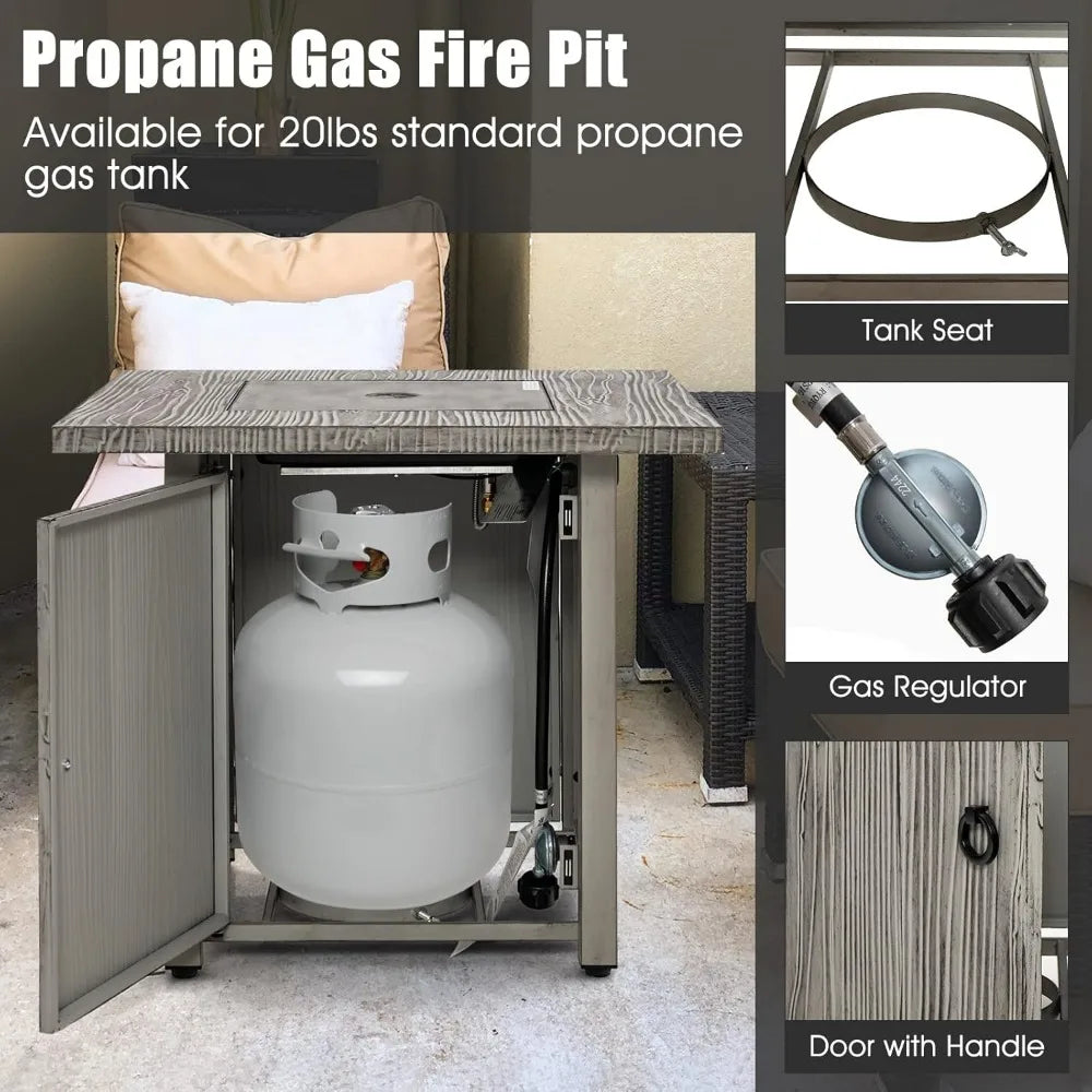 28” Patio Fire Pit Table - 2-in-1 40,000 BTU Gas Square Fire Table with Lid & Lava Rocks, Metal Frame, PVC Protective Cover, CS