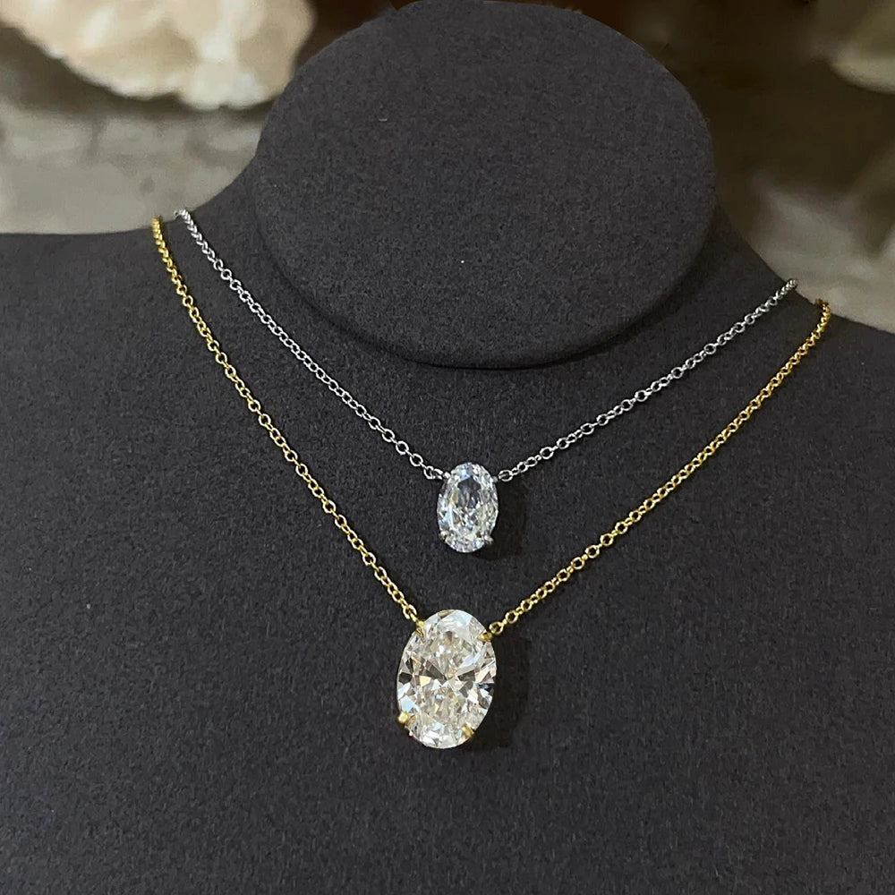 KUTPFC Moissanite Solitaire Oval Pendant Necklace Women