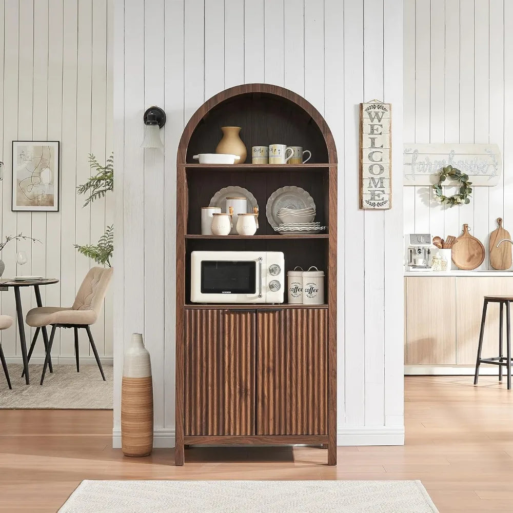 MKDK Arched Cabinet Bookshelf Bookcase With Fluted Doors