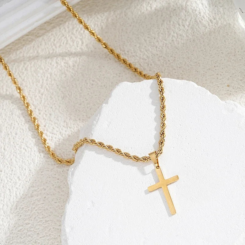 CN Stainless Steel Cross Pendant Necklace Unisex Gift