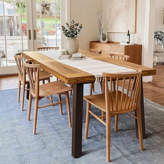 Acacia Wood Dining Table With Iron Legs Sandblast Finish