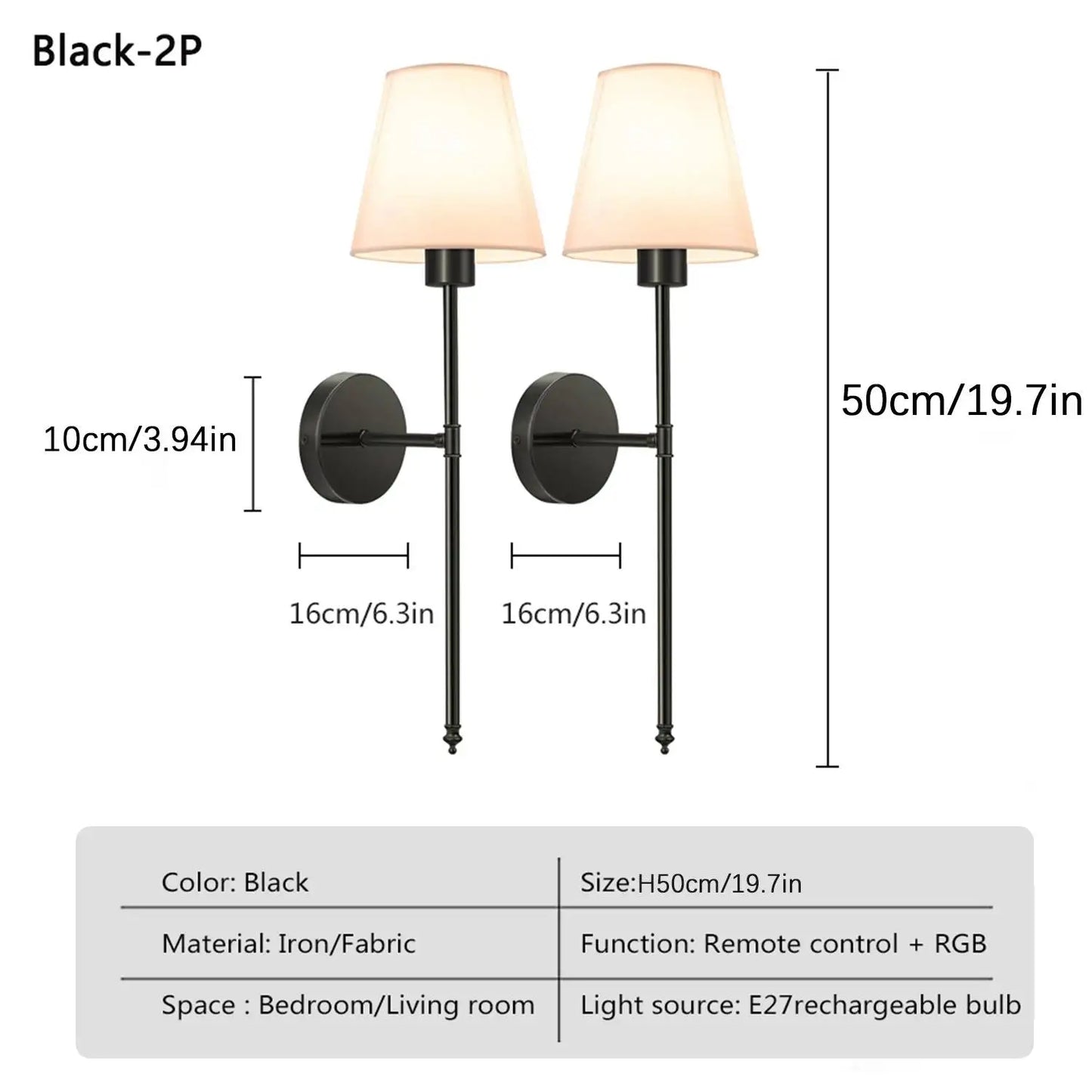 WADBTY Nordic Battery Operated RGB Wall Sconces 2 Piece Set