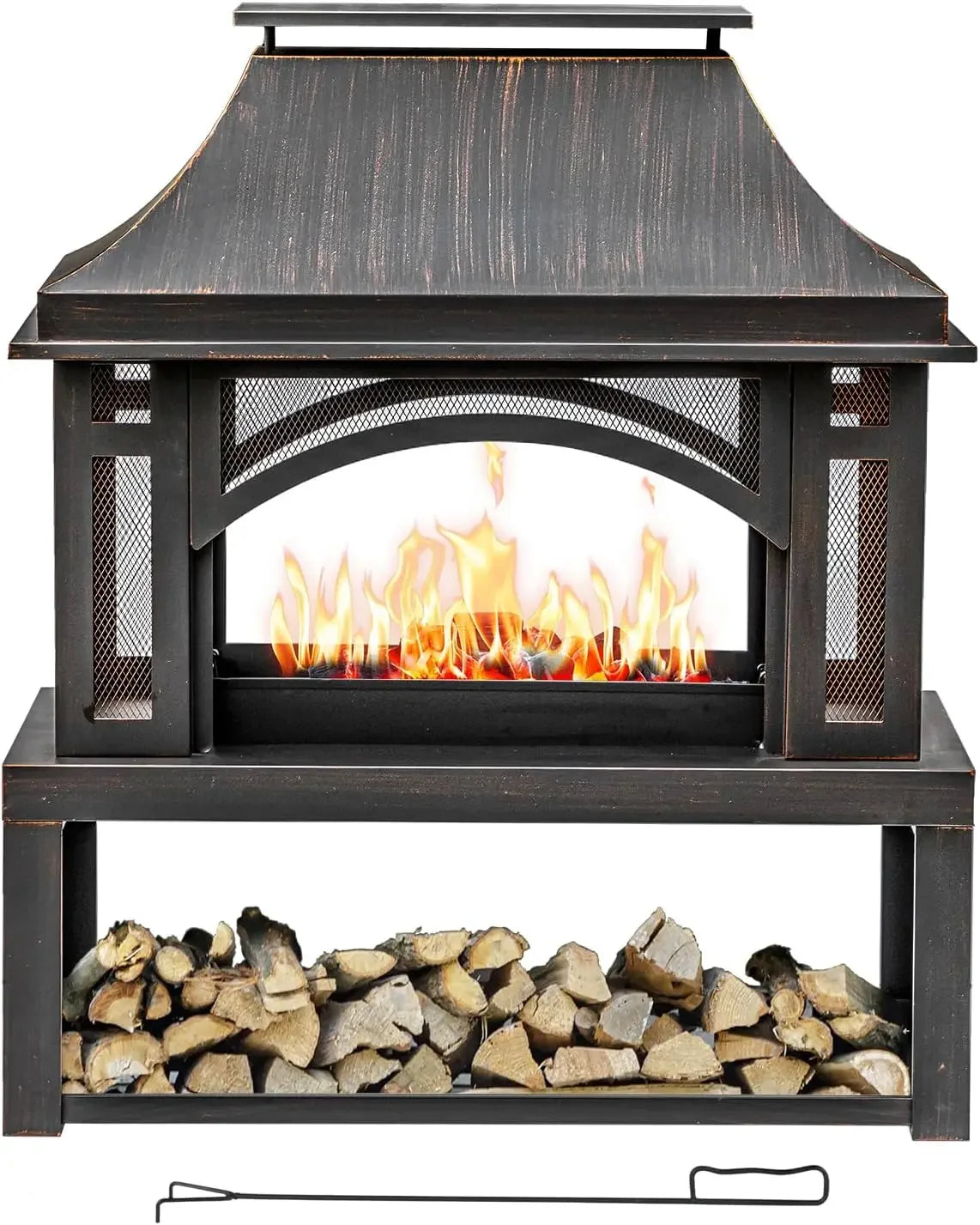 XMSJ Wood Burning Outdoor Fireplace With Chimney SparkGuard