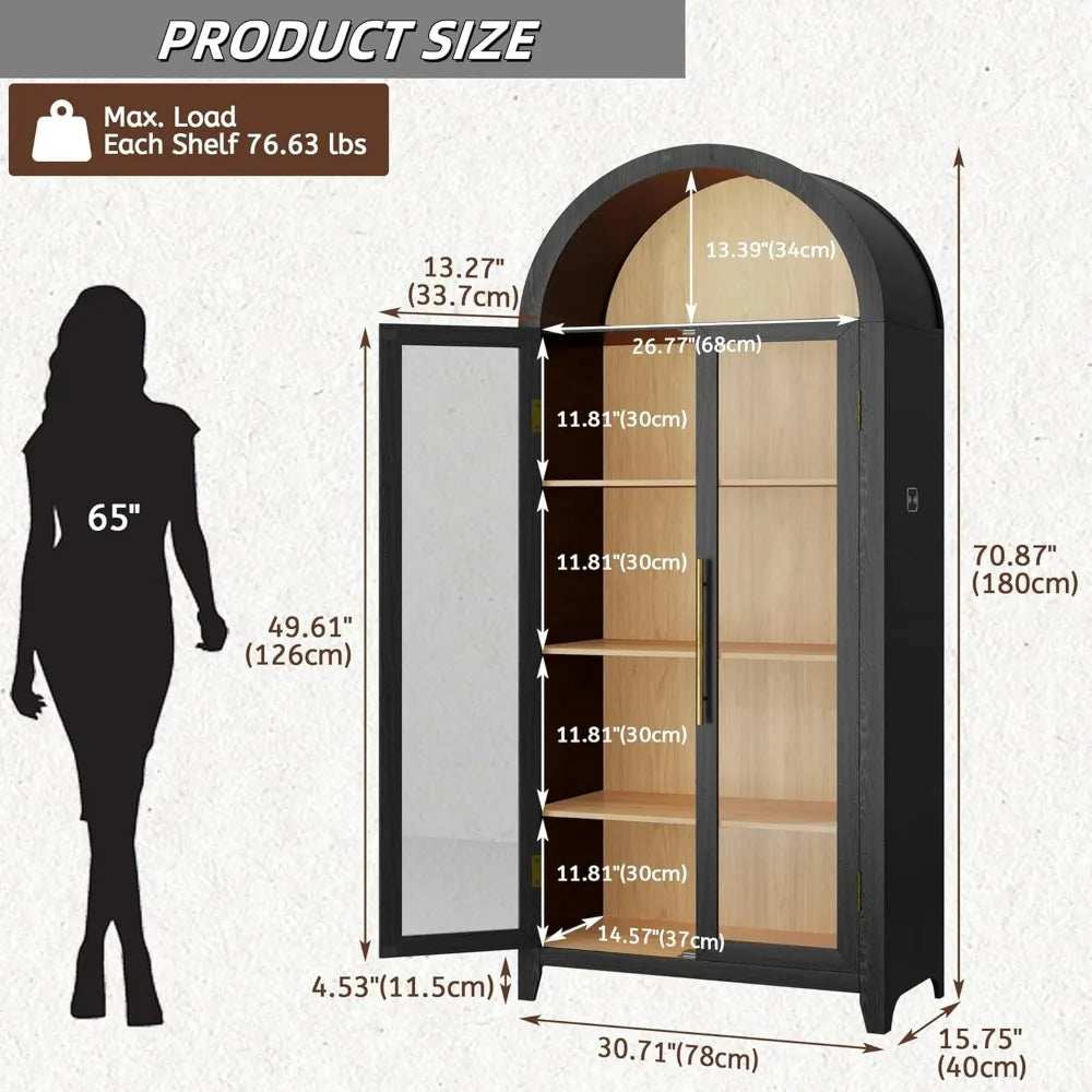 MKDK Arched Storage Cabinet 5 Tier Pantry With Glass Door