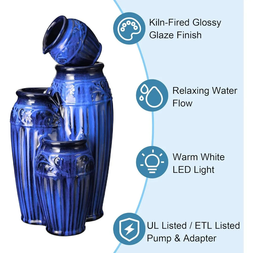 Glitzhome Outdoor Garden Water Fountain With Led Lights