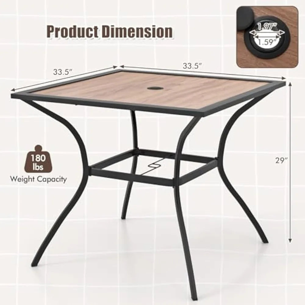 Outdoor Dining Table With Weather Resistant Metal Leg